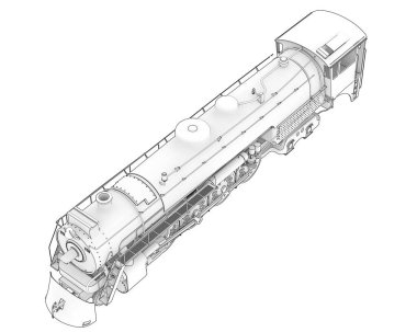 Lokomotif beyaz arka planda izole edildi. 3d görüntüleme - illüstrasyon