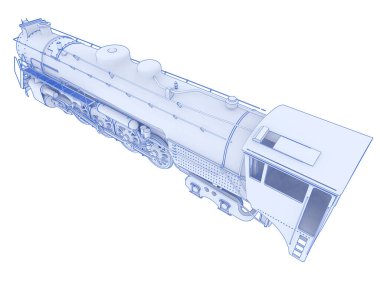 Lokomotif beyaz arka planda izole edildi. 3d görüntüleme - illüstrasyon