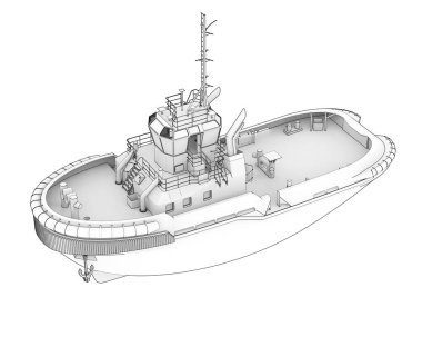 Arka planda izole edilmiş bir balıkçı teknesi. 3d görüntüleme - illüstrasyon