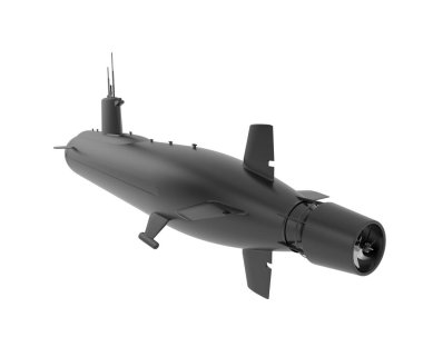 Beyaz arka planda izole edilmiş bir denizaltı.