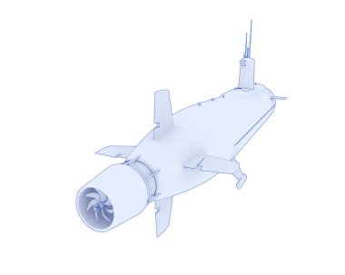 Beyaz arka planda izole edilmiş bir denizaltı.