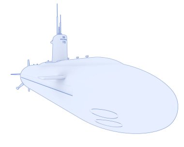 Beyaz arka planda izole edilmiş bir denizaltı.