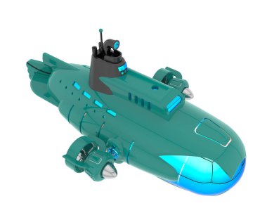 Beyaz arka planda izole edilmiş bir denizaltı.