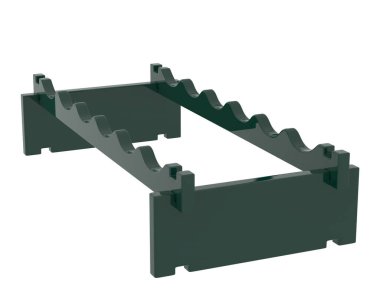 Arka planda şarap rafı var. 3d görüntüleme - illüstrasyon