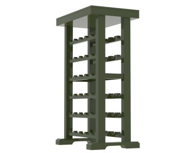 Gri arka planda izole edilmiş uzun şarap rafı. 3d görüntüleme - illüstrasyon