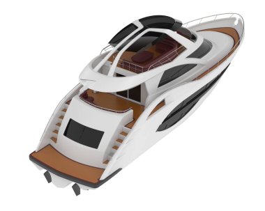 Lüks yatın beyaz arka planda izole edilmiş 3D modeli