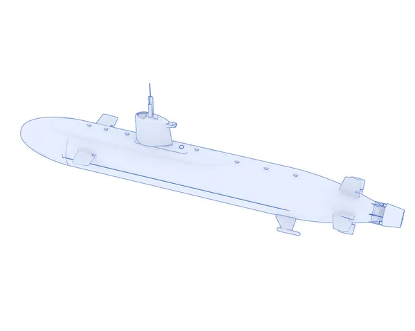 Submarino Isolado Fundo Branco — Fotografia de Stock
