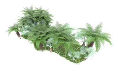 Arka planda izole tropikal orman. 3d görüntüleme - illüstrasyon