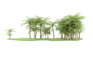 Beyaz arka planda izole edilmiş palmiye ağaçları adası. 3d görüntüleme - illüstrasyon
