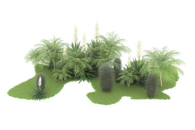 Beyaz arka planda izole edilmiş palmiye ağaçları adası. 3d görüntüleme - illüstrasyon