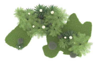 Beyaz arka planda izole edilmiş palmiye ağaçları adası. 3d görüntüleme - illüstrasyon