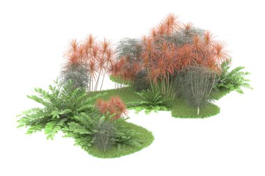 Beyaz arka planda izole edilmiş palmiye ağaçları adası. 3d görüntüleme - illüstrasyon