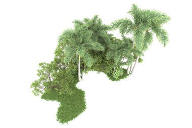 Beyaz arka planda izole edilmiş palmiye ağaçları adası. 3d görüntüleme - illüstrasyon