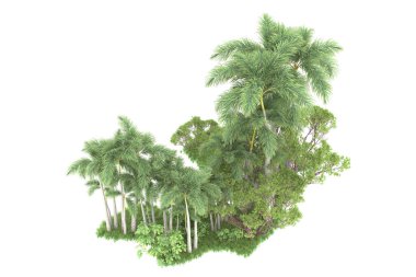 Beyaz arka planda izole edilmiş palmiye ağaçları adası. 3d görüntüleme - illüstrasyon