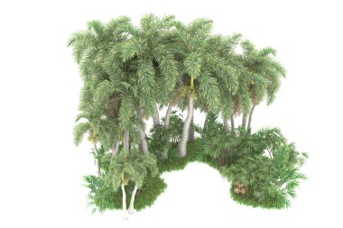 Beyaz arka planda izole edilmiş palmiye ağaçları adası. 3d görüntüleme - illüstrasyon