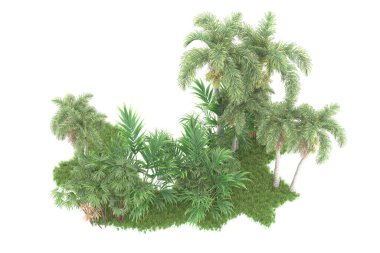 Beyaz arka planda izole edilmiş palmiye ağaçları adası. 3d görüntüleme - illüstrasyon