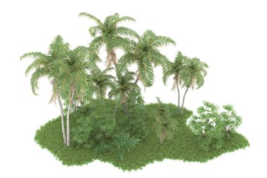 Beyaz arka planda izole edilmiş palmiye ağaçları adası. 3d görüntüleme - illüstrasyon