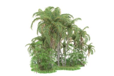 Beyaz arka planda izole edilmiş palmiye ağaçları adası. 3d görüntüleme - illüstrasyon