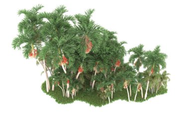 Beyaz arkaplanda izole edilmiş yeşil ağaçların 3d görüntülenmesi