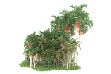 Beyaz arkaplanda izole edilmiş yeşil ağaçların 3d görüntülenmesi