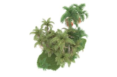 Beyaz arkaplanda izole edilmiş yeşil ağaçların 3d görüntülenmesi