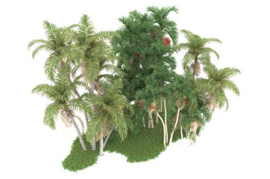 Beyaz arkaplanda izole edilmiş yeşil ağaçların 3d görüntülenmesi