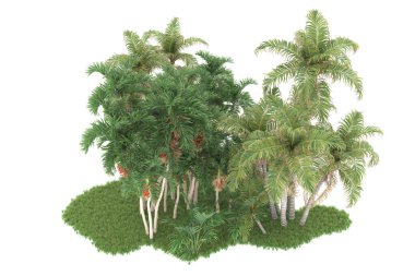 Beyaz arkaplanda izole edilmiş yeşil ağaçların 3d görüntülenmesi