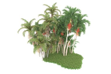 Beyaz arkaplanda izole edilmiş yeşil ağaçların 3d görüntülenmesi