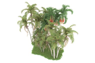 Beyaz arkaplanda izole edilmiş yeşil ağaçların 3d görüntülenmesi