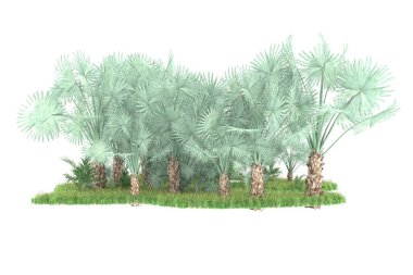Beyaz arka planda izole edilmiş palmiye ağaçları adası. 3d görüntüleme - illüstrasyon