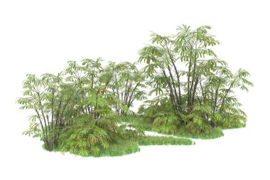 Beyaz arka planda izole edilmiş palmiye ağaçları adası. 3d görüntüleme - illüstrasyon