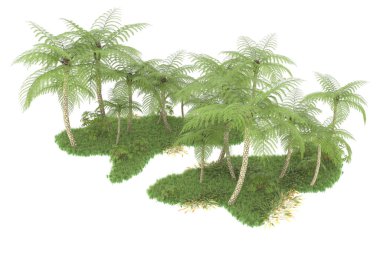 Beyaz arka planda izole edilmiş palmiye ağaçları adası. 3d görüntüleme - illüstrasyon