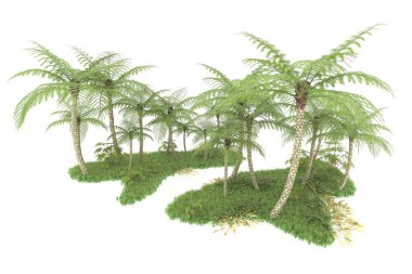 Beyaz arka planda izole edilmiş palmiye ağaçları adası. 3d görüntüleme - illüstrasyon
