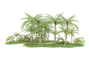 Beyaz arka planda izole edilmiş palmiye ağaçları adası. 3d görüntüleme - illüstrasyon