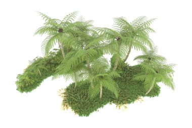 Beyaz arka planda izole edilmiş palmiye ağaçları adası. 3d görüntüleme - illüstrasyon