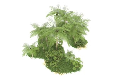 Beyaz arka planda izole edilmiş palmiye ağaçları adası. 3d görüntüleme - illüstrasyon