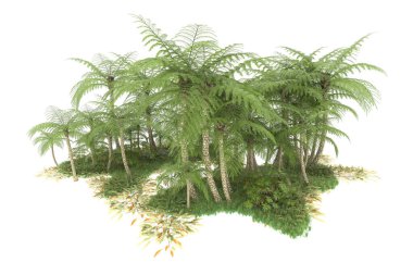 Beyaz arka planda izole edilmiş palmiye ağaçları adası. 3d görüntüleme - illüstrasyon