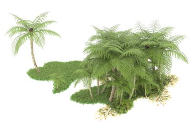 Beyaz arka planda izole edilmiş palmiye ağaçları adası. 3d görüntüleme - illüstrasyon