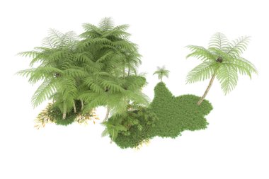 Beyaz arka planda izole edilmiş palmiye ağaçları adası. 3d görüntüleme - illüstrasyon