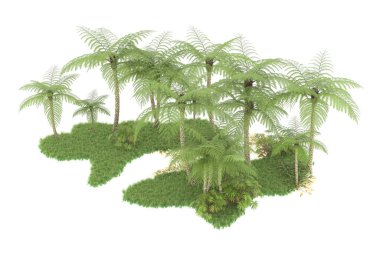 Beyaz arka planda izole edilmiş palmiye ağaçları adası. 3d görüntüleme - illüstrasyon