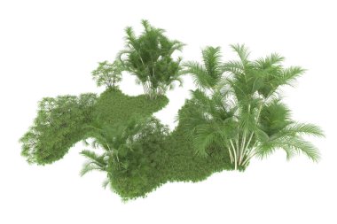 Beyaz arka planda izole edilmiş palmiye ağaçları adası. 3d görüntüleme - illüstrasyon