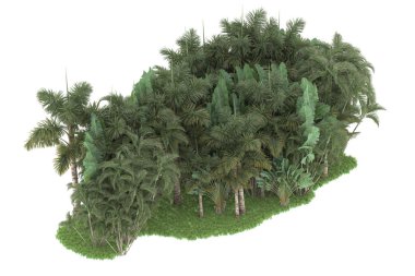 Beyaz arka planda izole edilmiş palmiye ağaçları adası. 3d görüntüleme - illüstrasyon