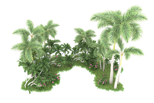 Island of palms trees isolated on white background. 3d rendering - illustration