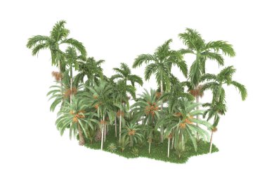 Beyaz arka planda izole edilmiş palmiye ağaçları adası. 3d görüntüleme - illüstrasyon