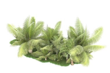 Beyaz arka planda izole edilmiş palmiye ağaçları adası. 3d görüntüleme - illüstrasyon