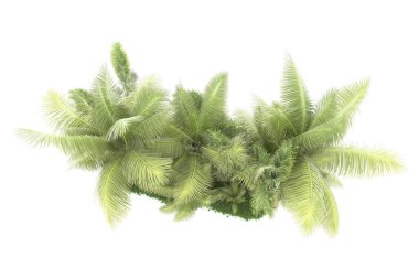 Beyaz arka planda izole edilmiş palmiye ağaçları adası. 3d görüntüleme - illüstrasyon