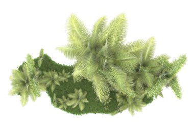 Beyaz arka planda izole edilmiş palmiye ağaçları adası. 3d görüntüleme - illüstrasyon