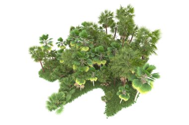 Beyaz arka planda izole edilmiş palmiye ağaçları adası. 3d görüntüleme - illüstrasyon
