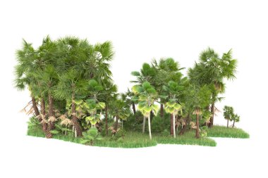 Beyaz arka planda izole edilmiş palmiye ağaçları adası. 3d görüntüleme - illüstrasyon