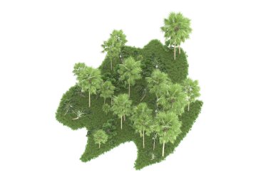 Beyaz arka planda izole edilmiş palmiye ağaçları adası. 3d görüntüleme - illüstrasyon